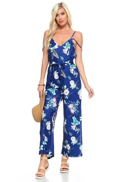 Chic Floral Tie-Front Women's Tank Jumpsuit for Effortless Style