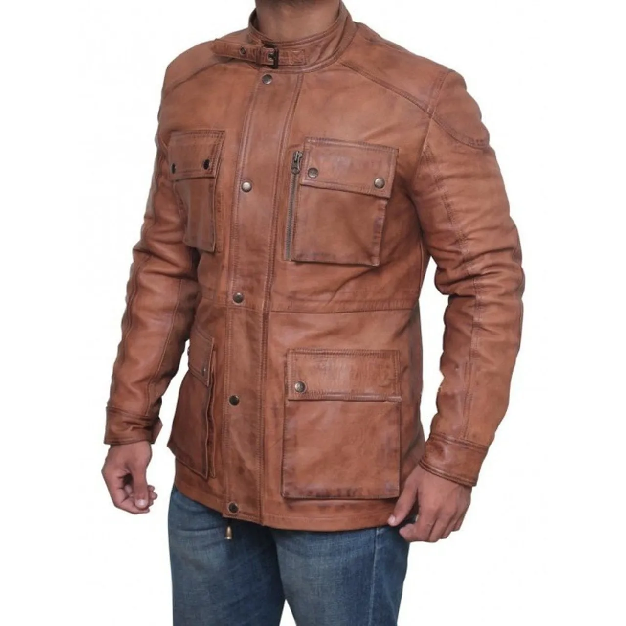 Chocolate Brown Panther Four Pocket Leather Jacket