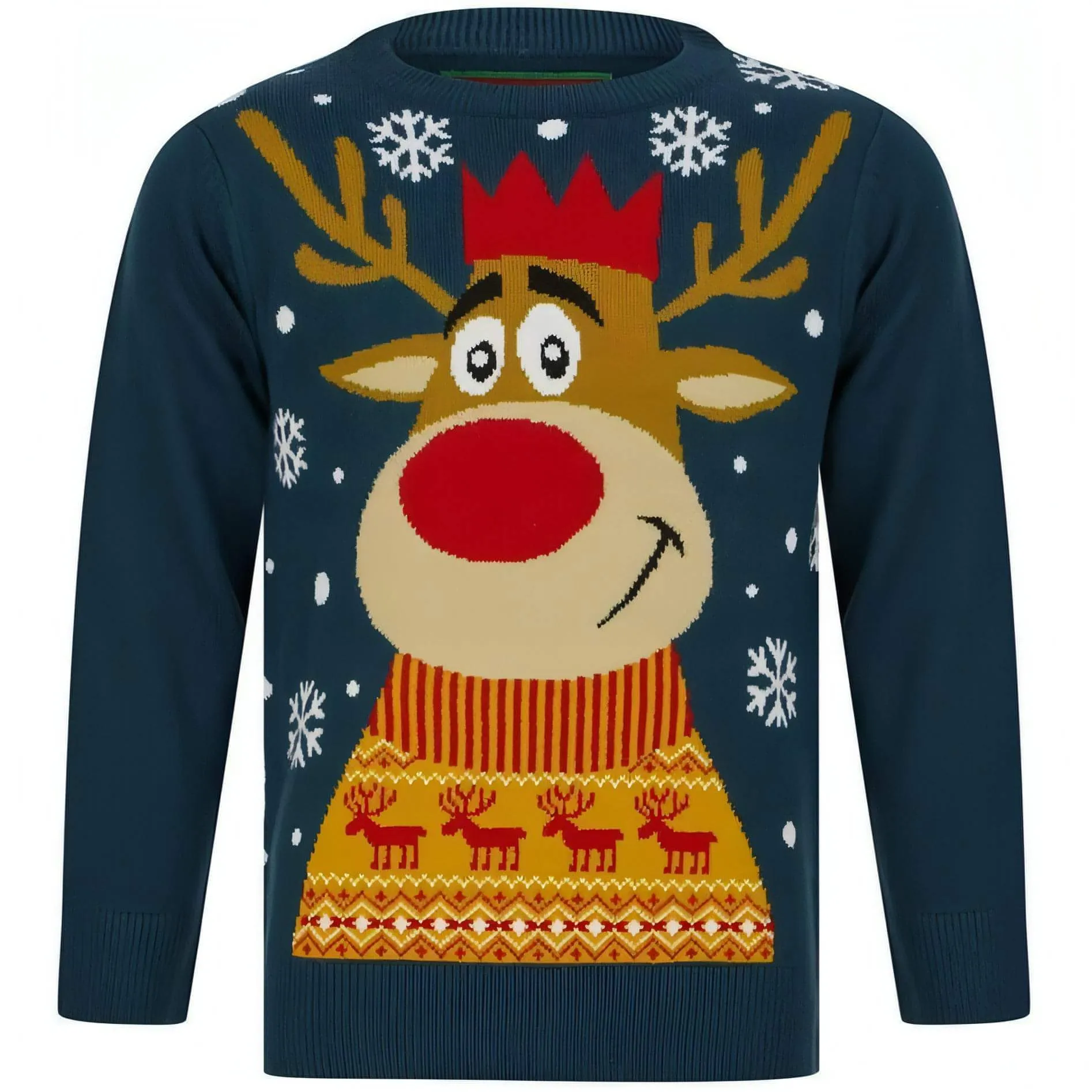 Christmas Reindeer Smile Junior Christmas Jumper - Teal