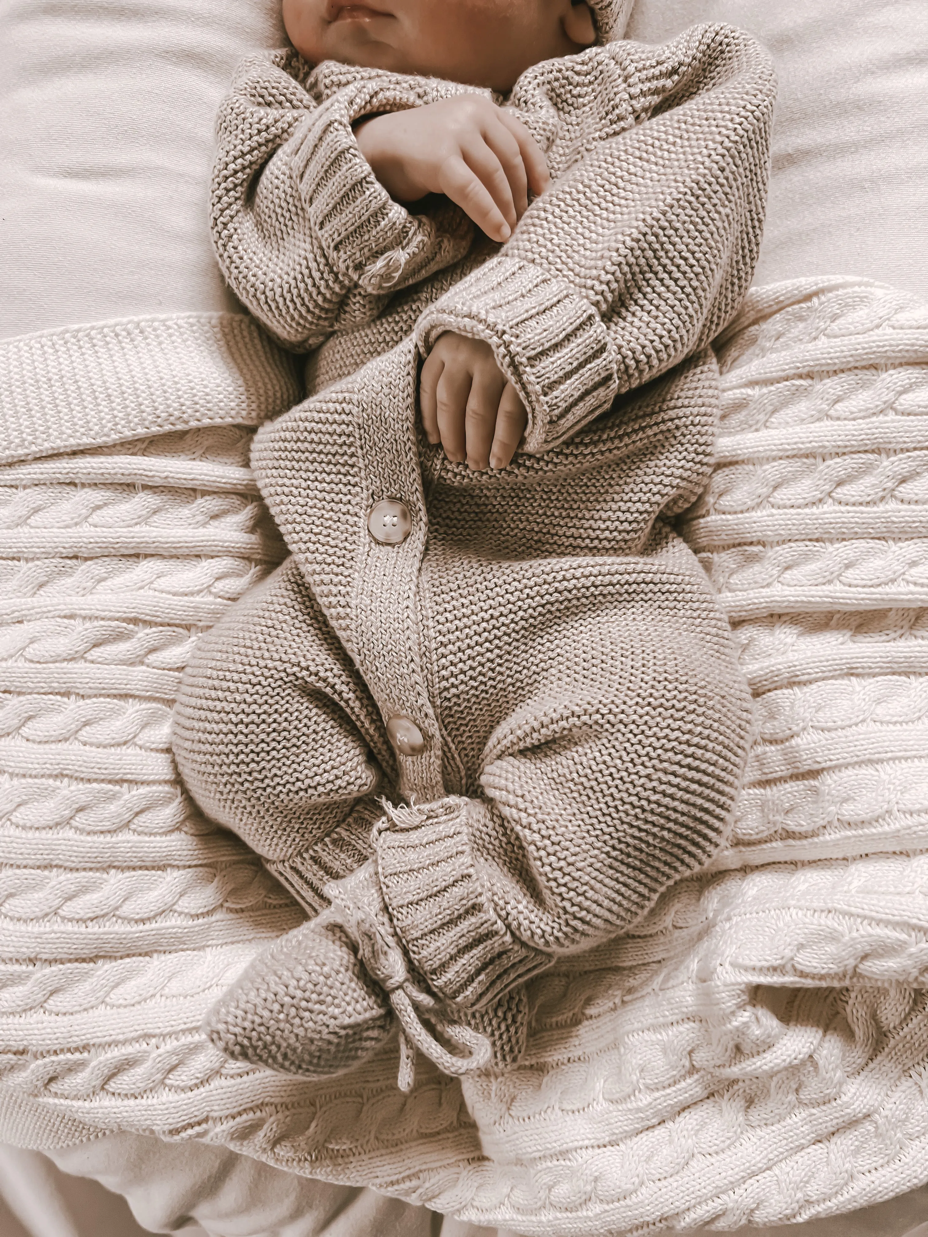 Classic Purl Knit Jumpsuit - Heather Beige