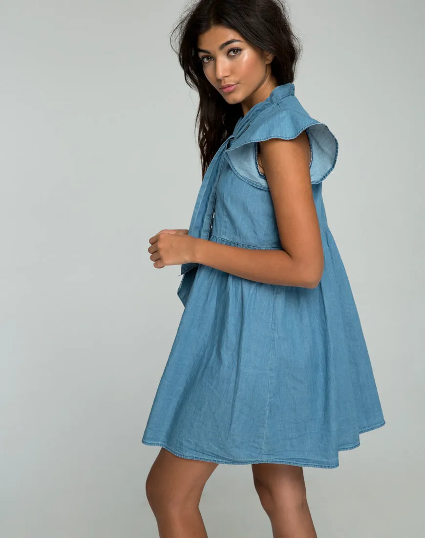 Cloten Babydoll Dress in Summer Wash Denim Chambray