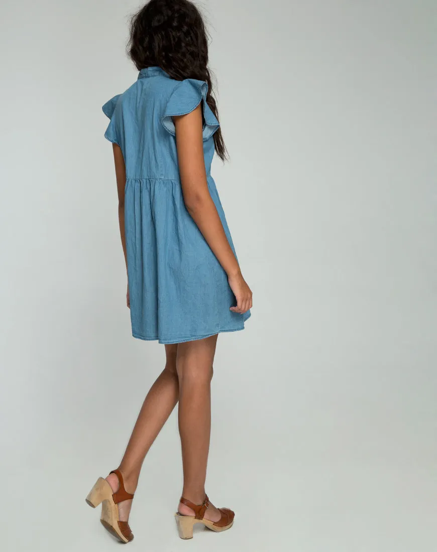 Cloten Babydoll Dress in Summer Wash Denim Chambray