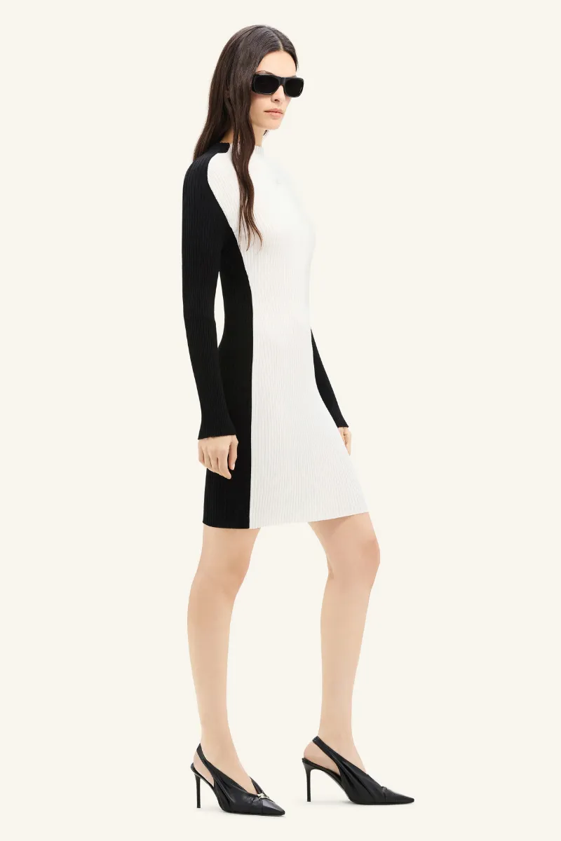 Contrast Frame Rib Knit Mini Dress