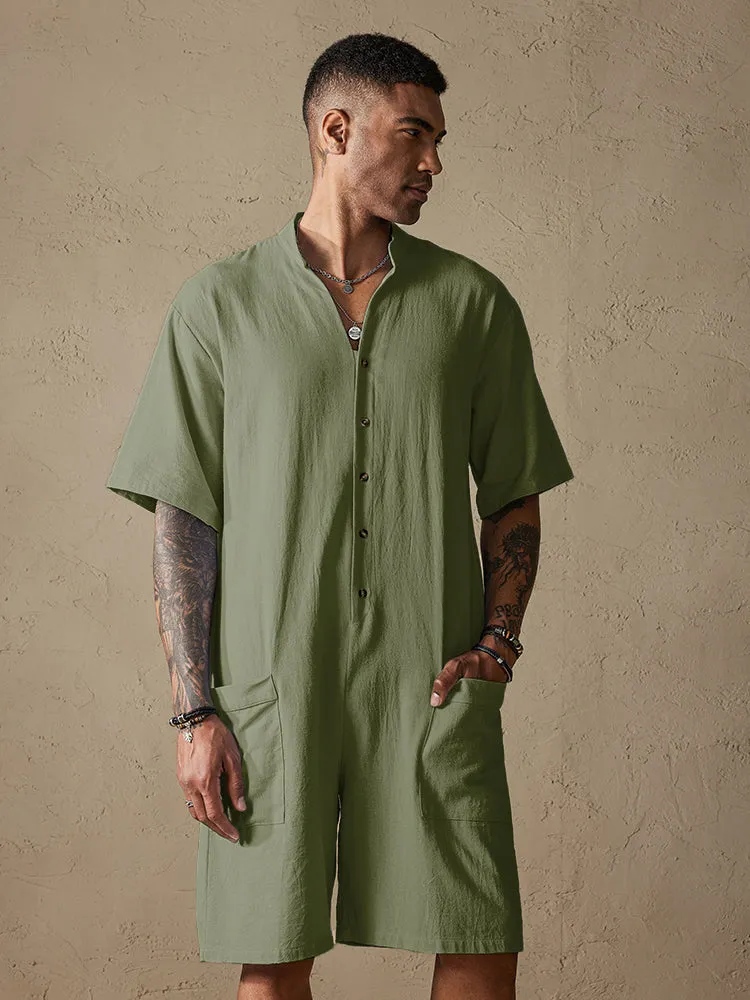 Cotton Stand Collar Jumpsuit