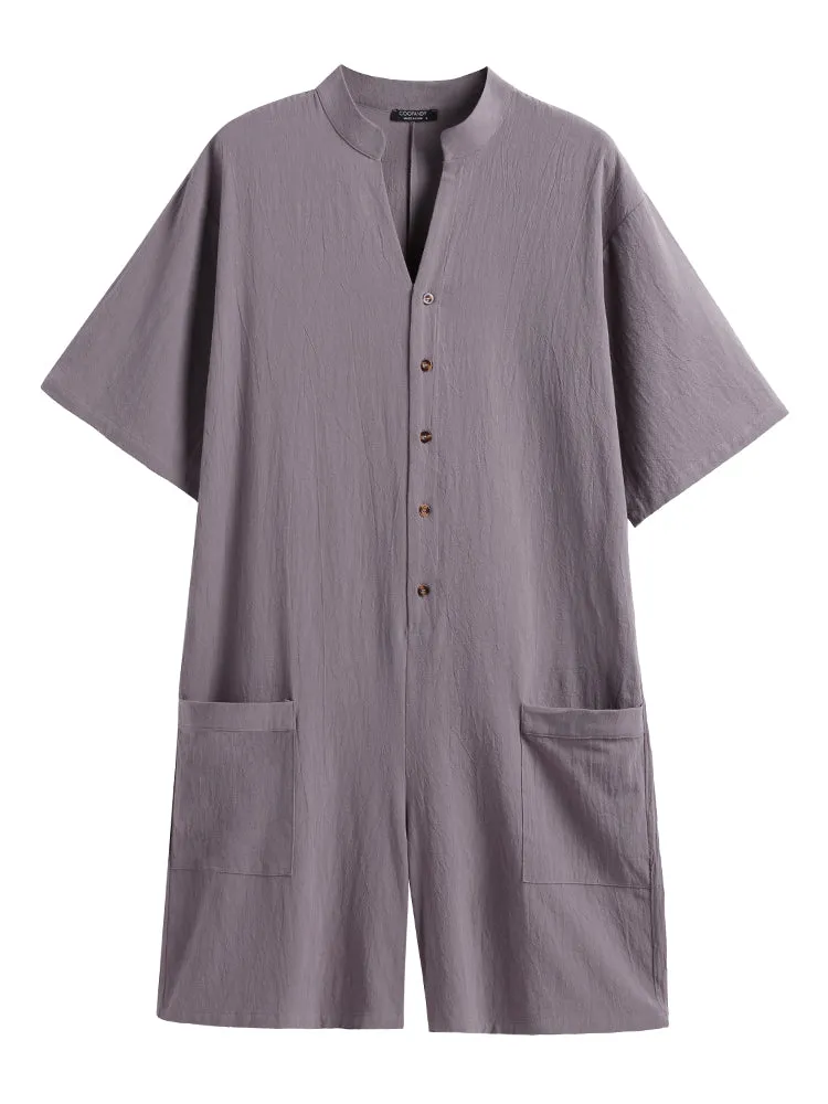 Cotton Style Stand Collar Jumpsuit