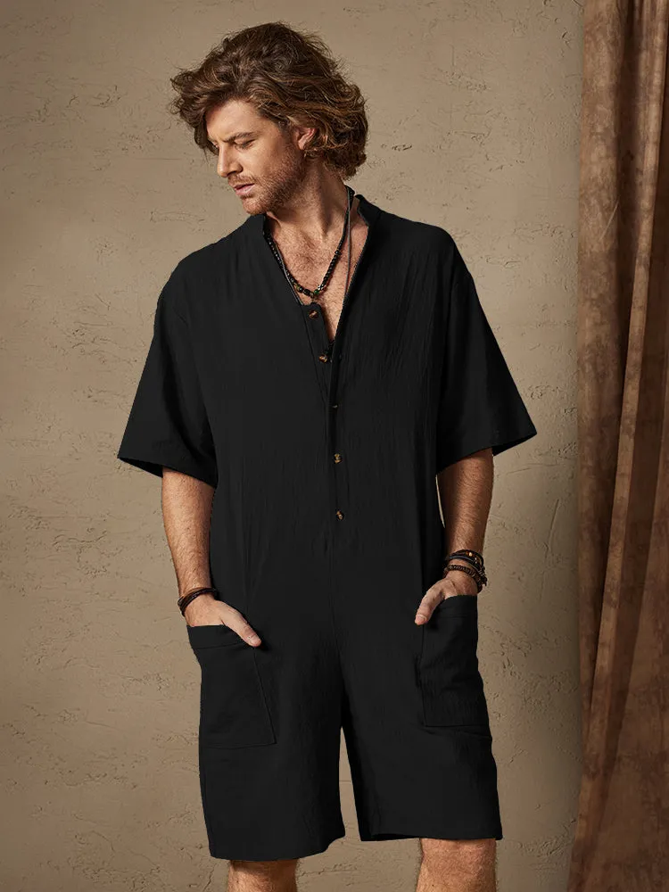 Cotton Style Stand Collar Jumpsuit