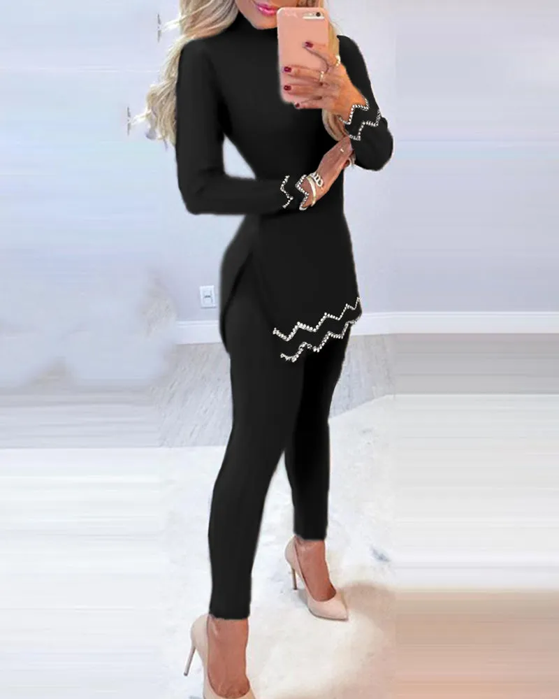 Cozy Black & White 2 Piece Fitted Tunic & Leggings Set