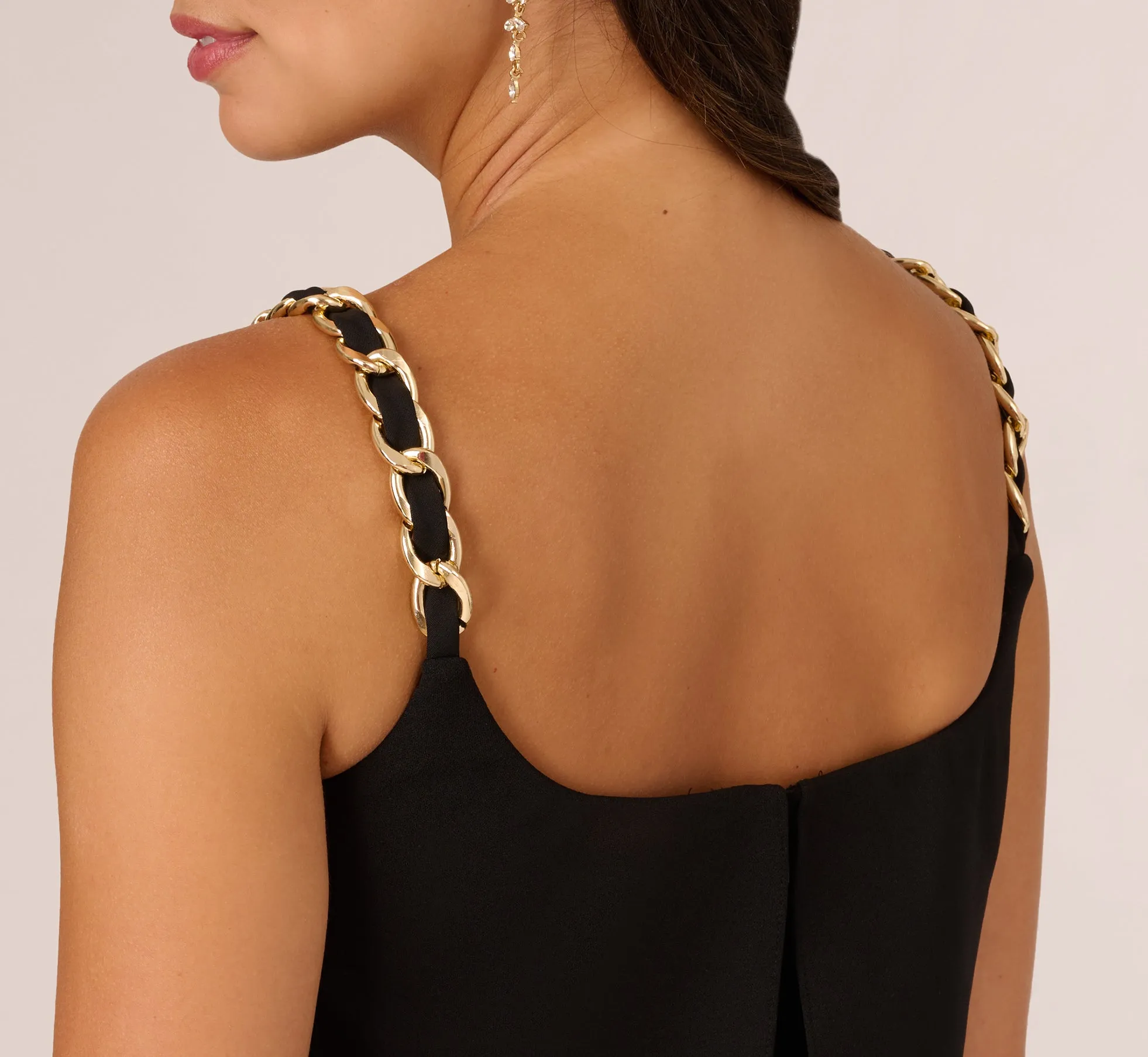 Crepe Popover Jumpsuit With Chain Straps In Black