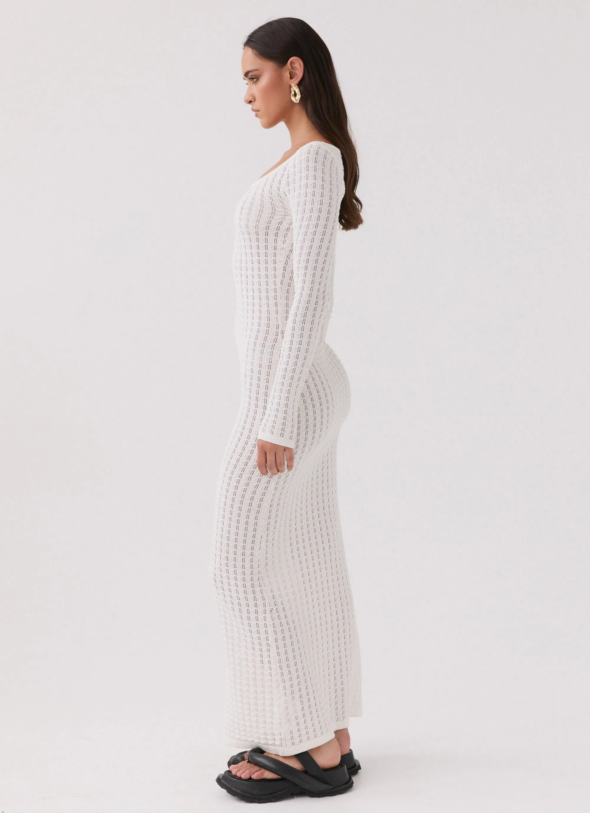 Crystal Cascade Knit Maxi Dress - White