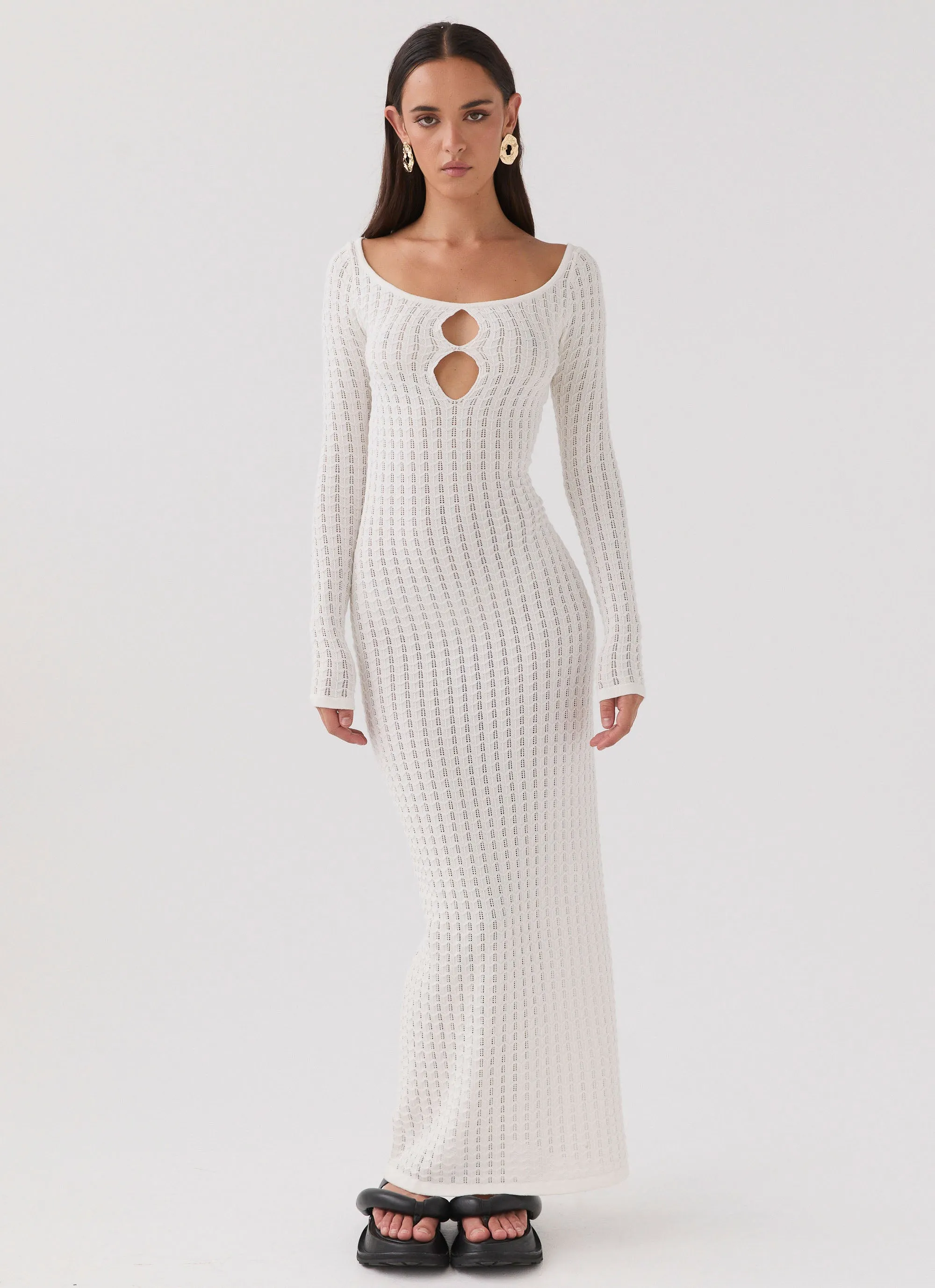 Crystal Cascade Knit Maxi Dress - White