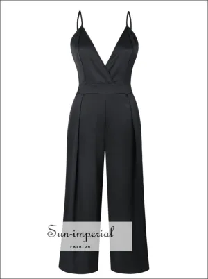 Deep V Neck Backless Wide Leg Jumpsuit