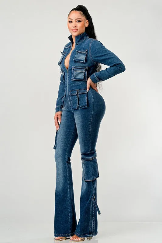 Denim Fun- Full Denim Long Sleeve Jumpsuit