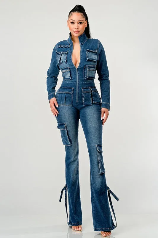 Denim Fun- Full Denim Long Sleeve Jumpsuit