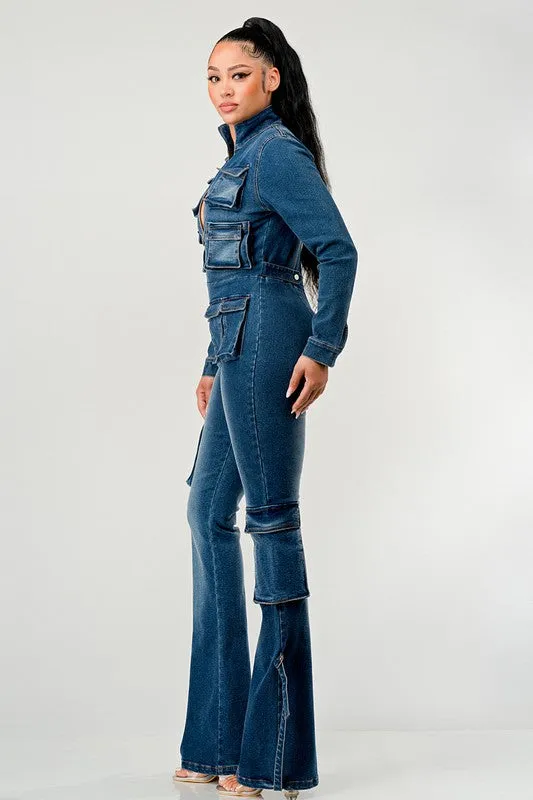 Denim Fun- Full Denim Long Sleeve Jumpsuit