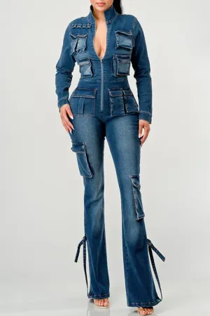 Denim Fun- Full Denim Long Sleeve Jumpsuit