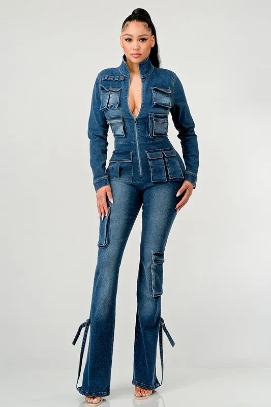 Denim Fun- Full Denim Long Sleeve Jumpsuit