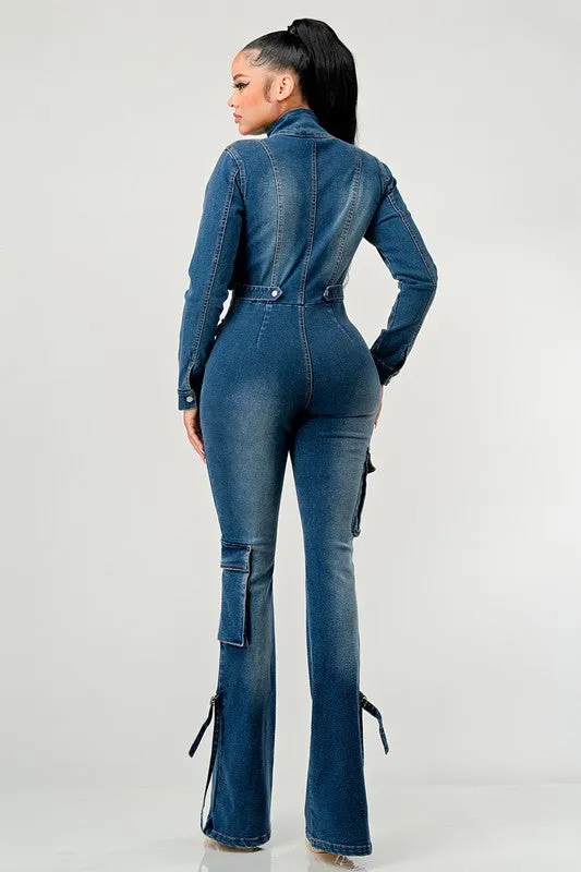 Denim Fun- Full Denim Long Sleeve Jumpsuit