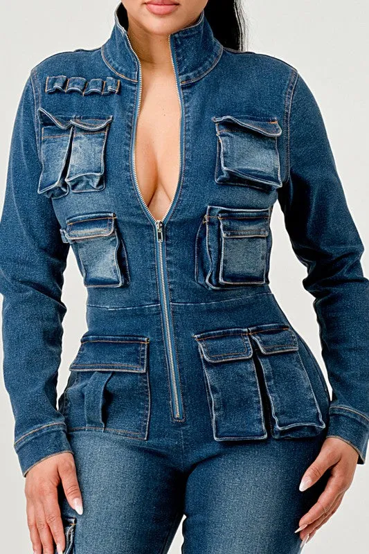 Denim Fun- Full Denim Long Sleeve Jumpsuit