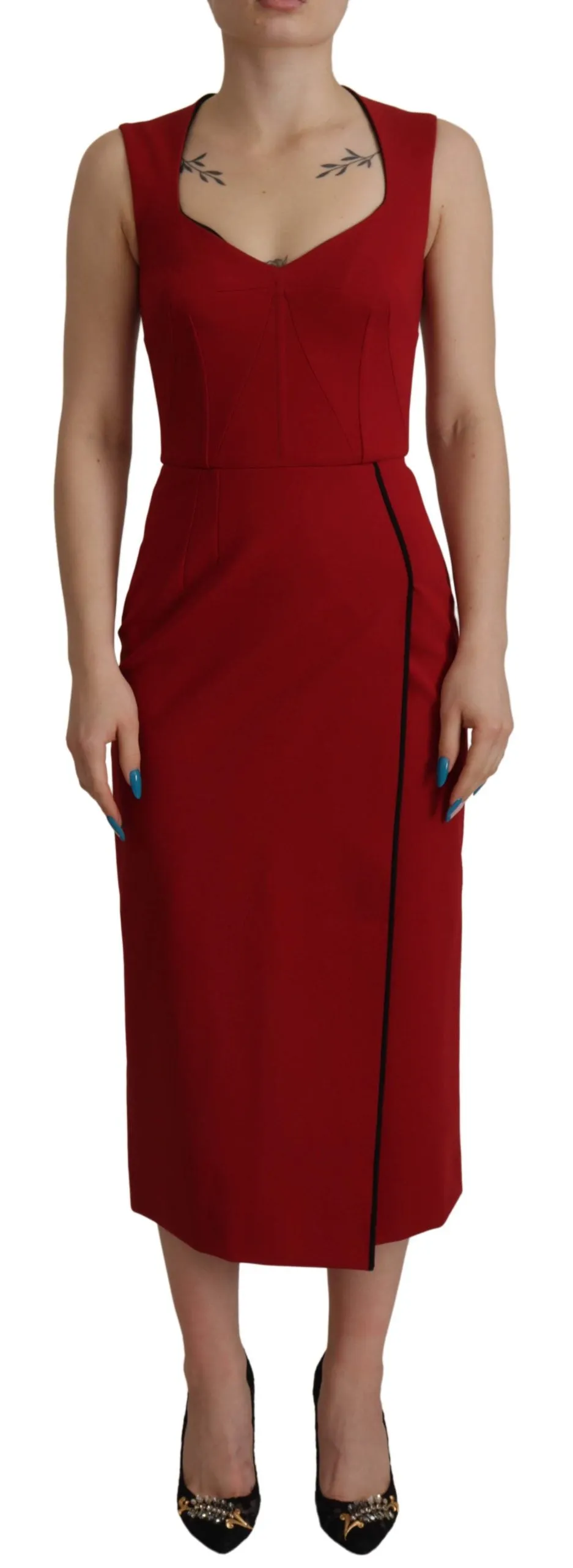 Dolce & Gabbana Red Sweetheart Neck Bodycon Midi Dress