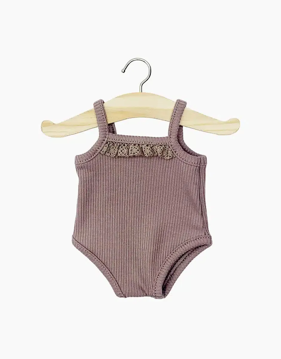 Doll Clothing Dark orchid ribbed knit bodysuit with lace