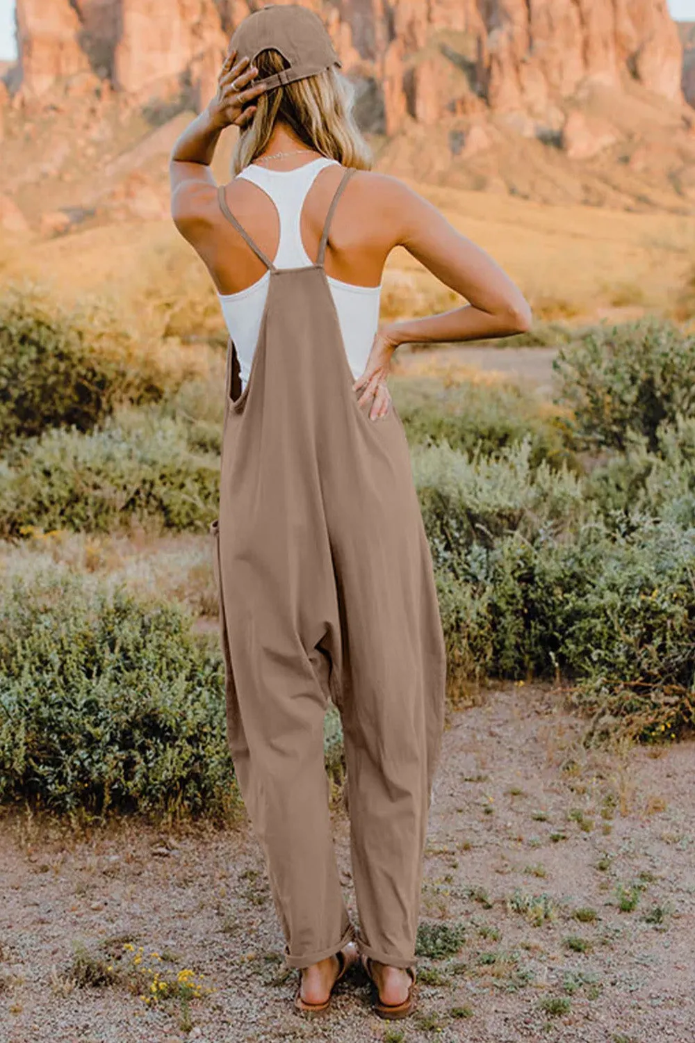 Double Take Full Size V-Neck Sleeveless Jumpsuit with Pockets