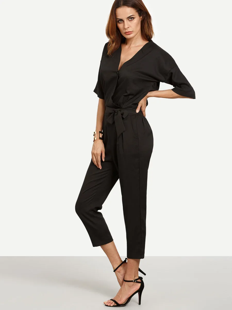 Drop Shoulder Self Tie Jumpsuit