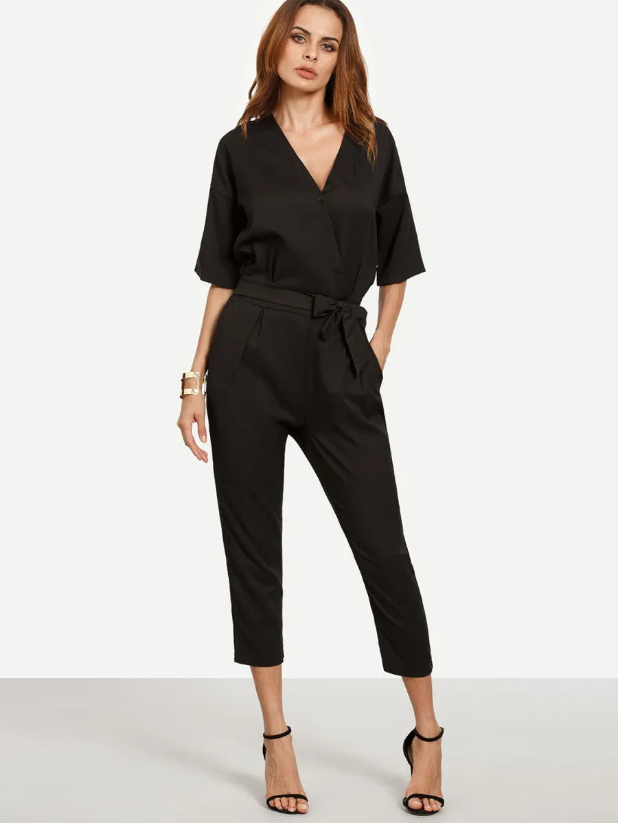 Drop Shoulder Self Tie Jumpsuit