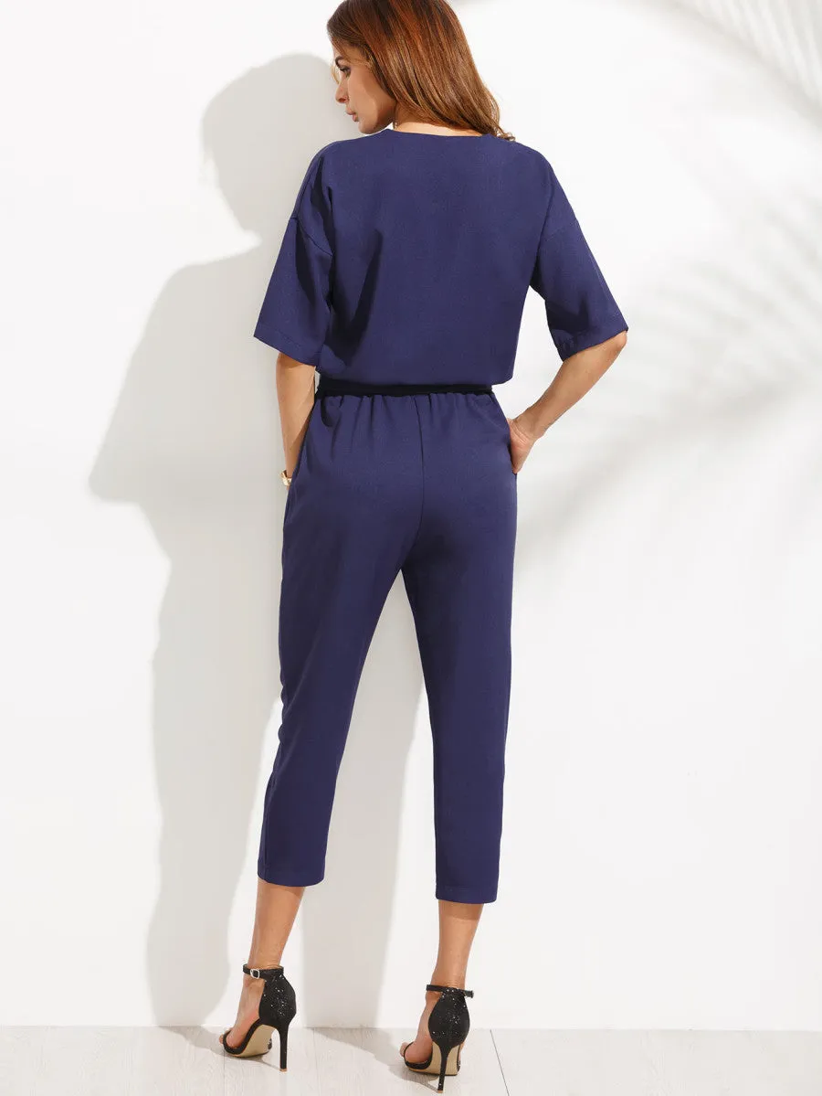 Drop Shoulder Self Tie Jumpsuit