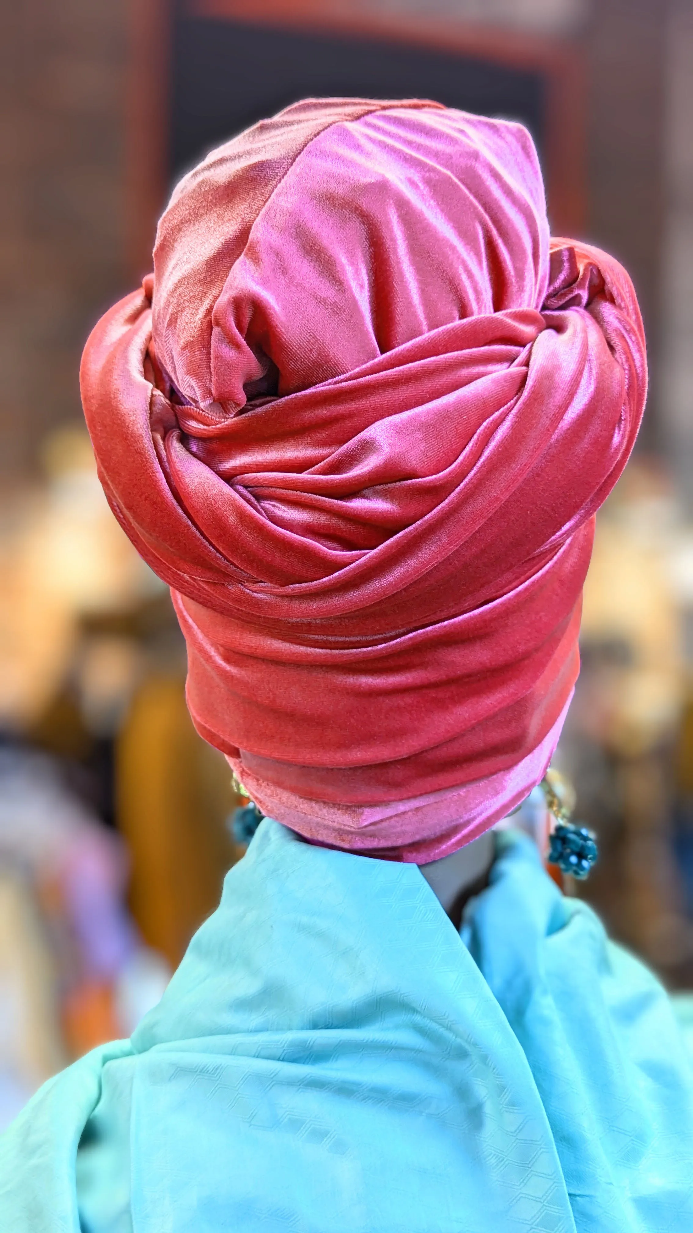 Dupsie's Zanele Coral Red Velvet Velour African Head Wrap Hat DPVHHWR1