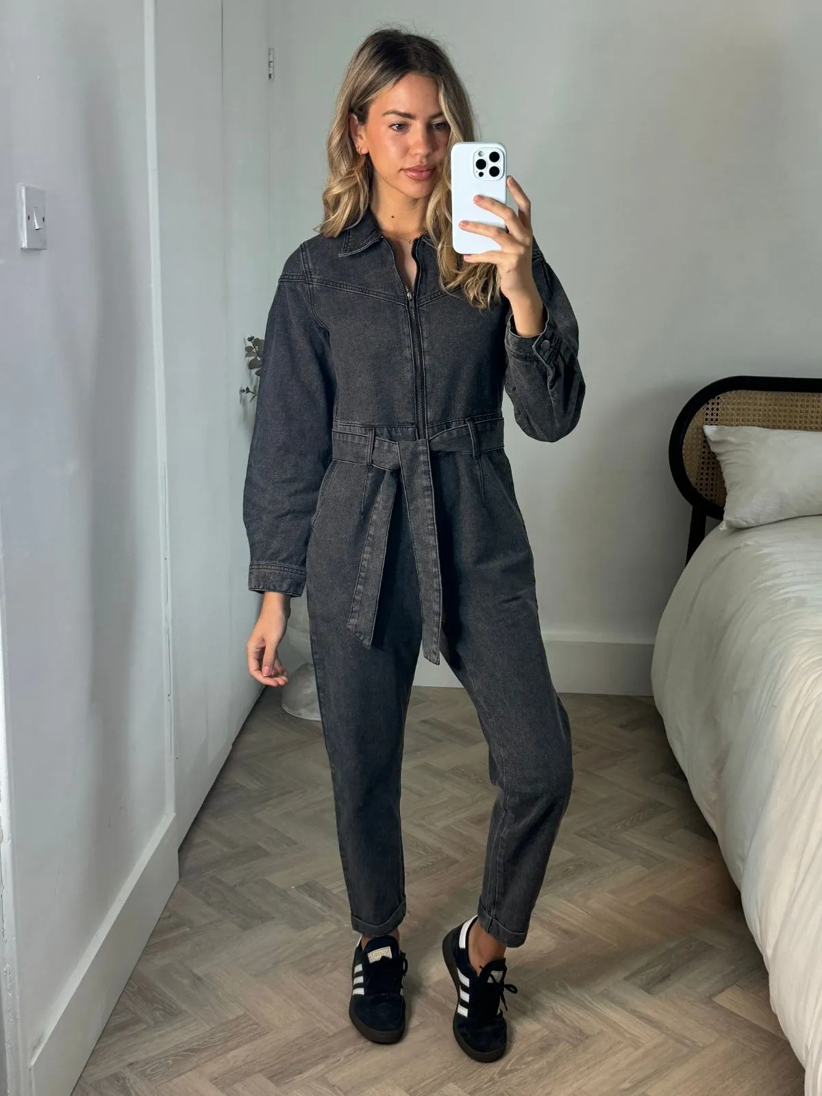 Enya Denim Jumpsuit in Washed Black