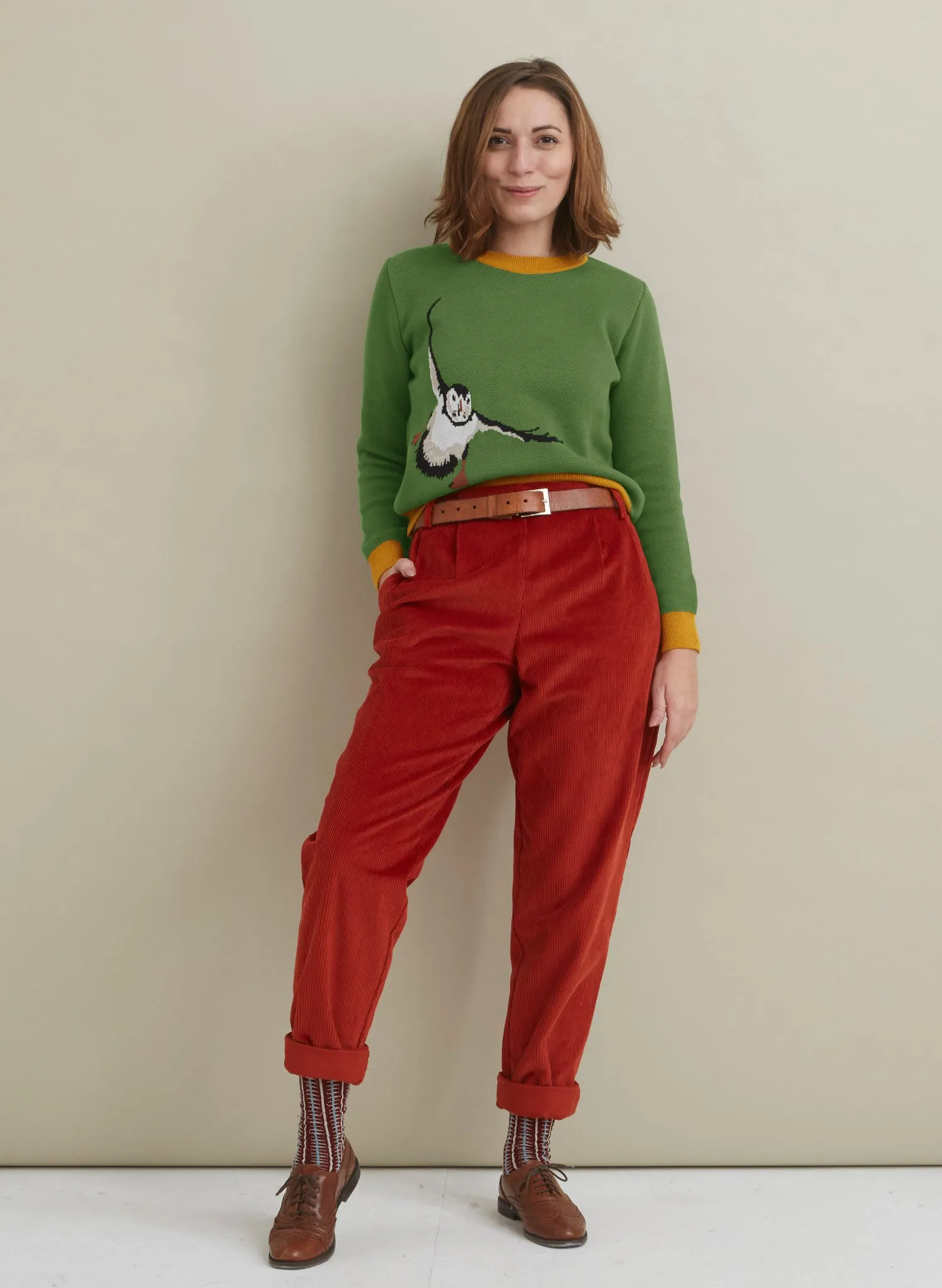 Esther Long Knitted Jumper - Green Puffin