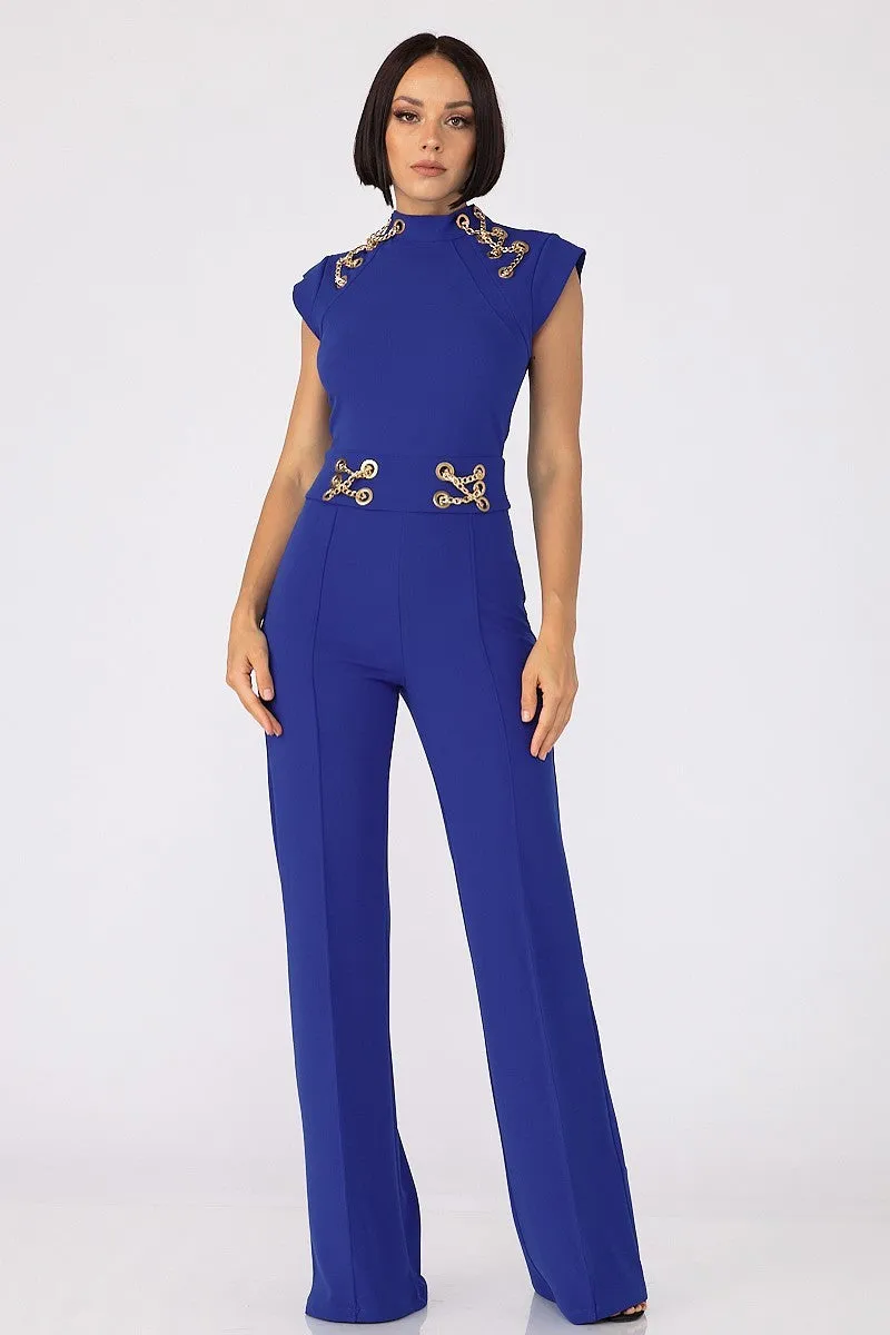 Eyelet With Chain Deatiled Fashion Jumpsuit