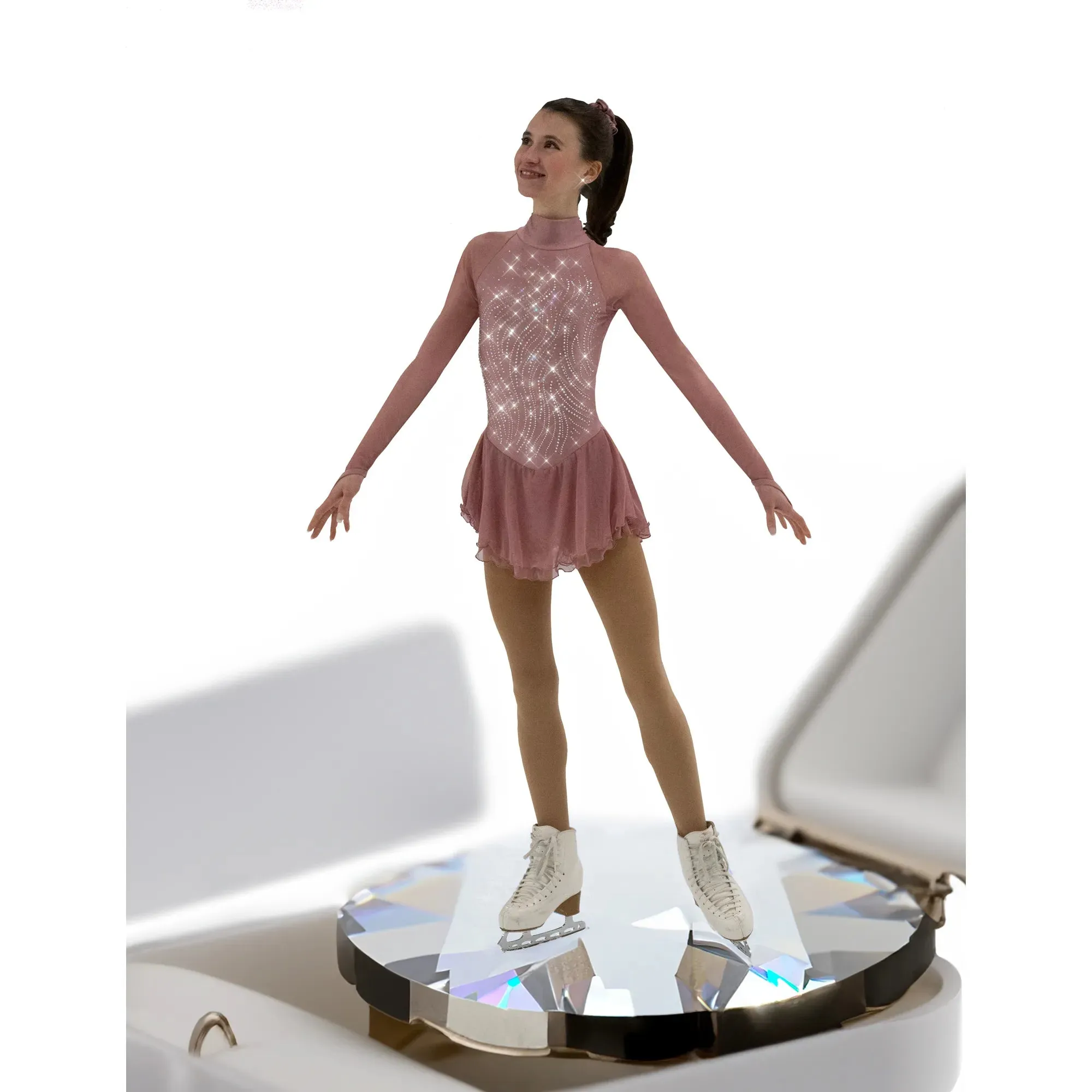 F22009Q Competition Figure Skating Classic High Neck Dress FANCY CRYSTALS