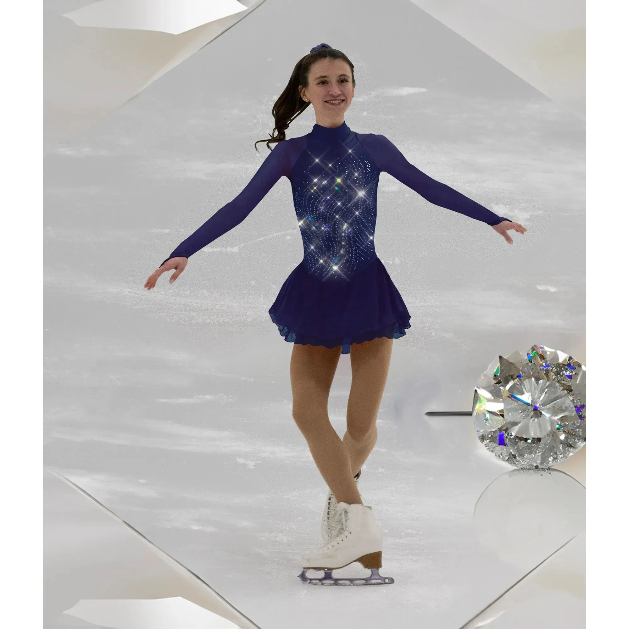 F22009Q Competition Figure Skating Classic High Neck Dress FANCY CRYSTALS