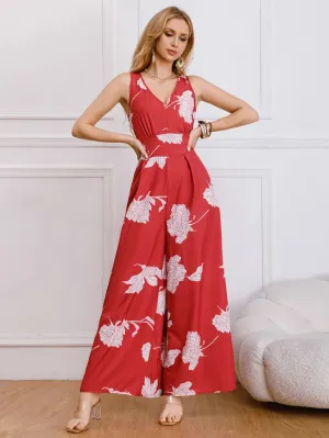 Fashion Elegant Printed Wide Leg Jumpsuit Women Summer New Backless Strappy Vest Women's Jumpsuits