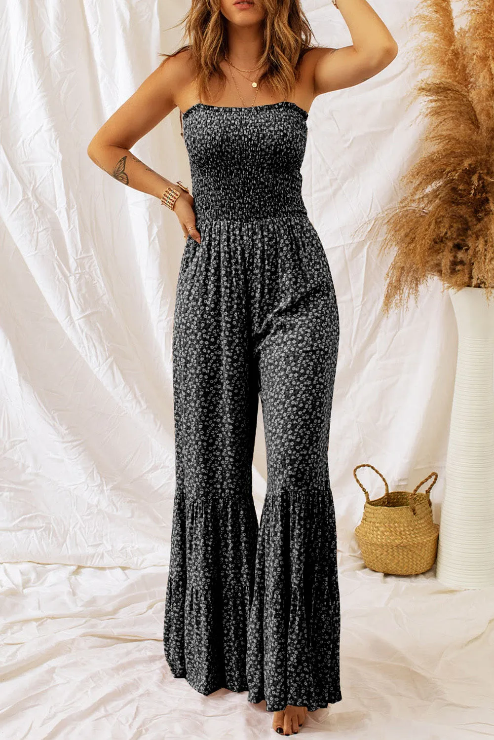 Floral Smocked Wide Leg Jumpsuit