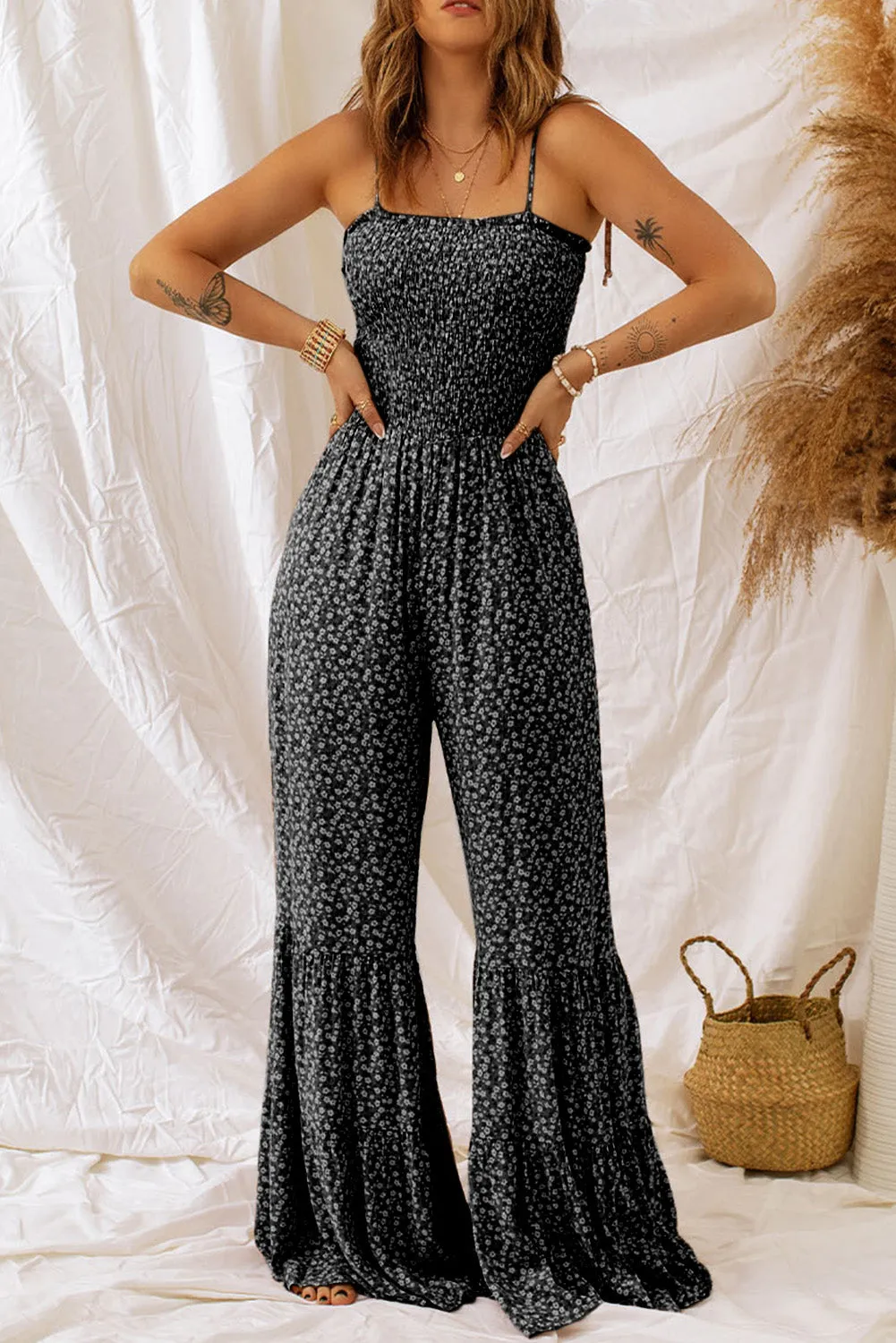 Floral Smocked Wide Leg Jumpsuit