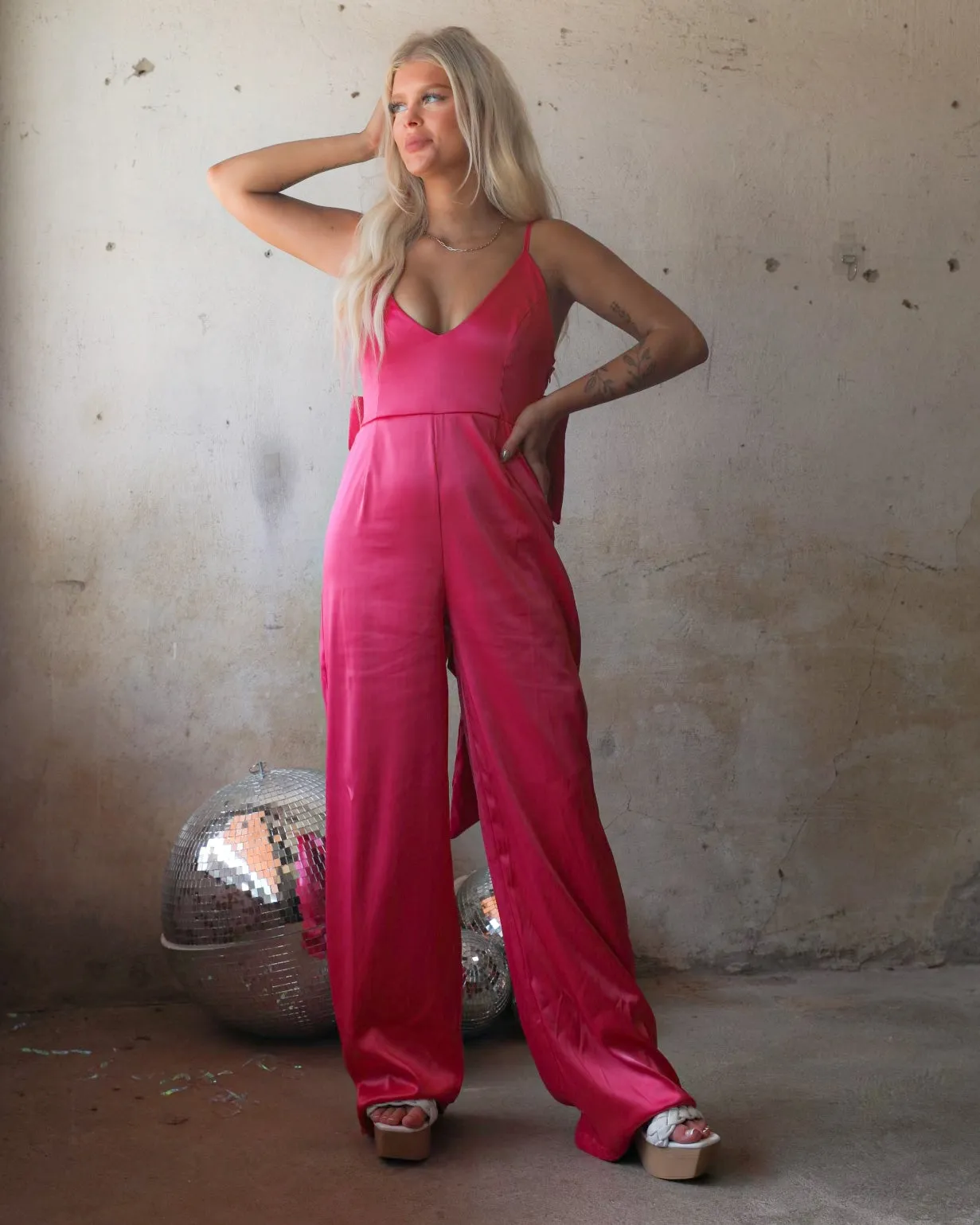 Florie Fuchsia Bow Jumpsuit