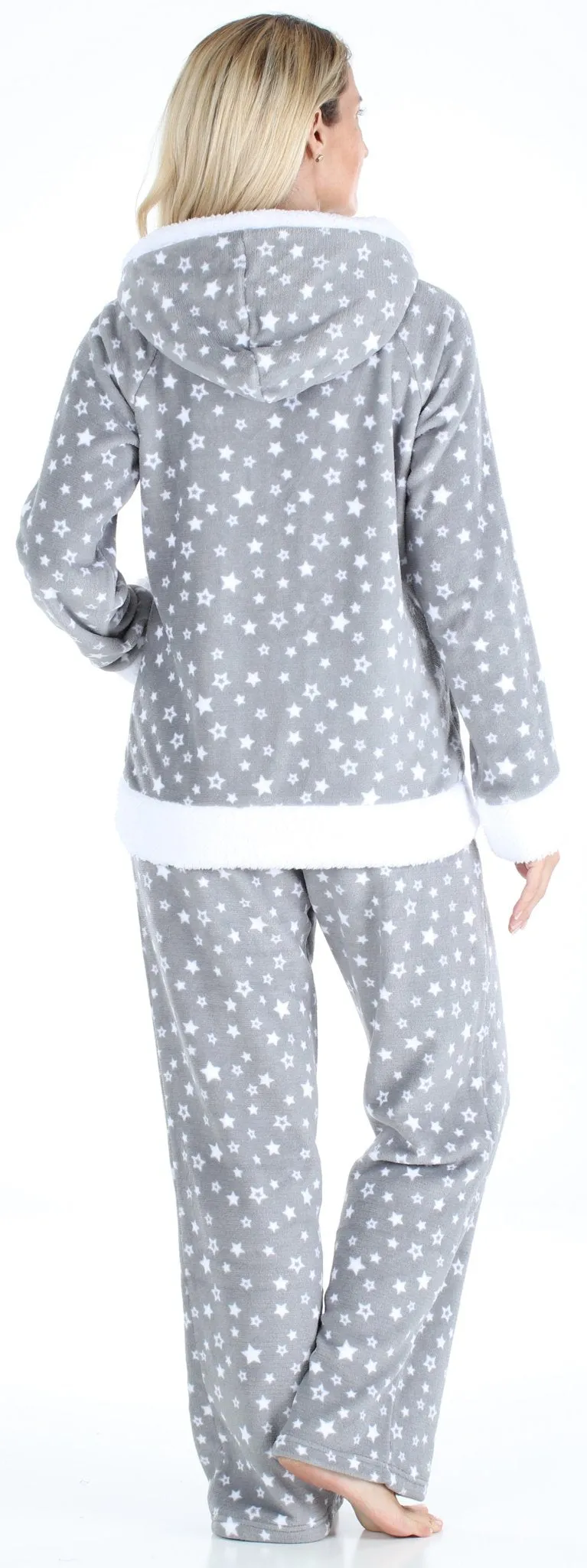 Frankie & Johnny Women’s Fleece 2-Piece Full Zip Hooded Jacket Loungewear Pajama Set