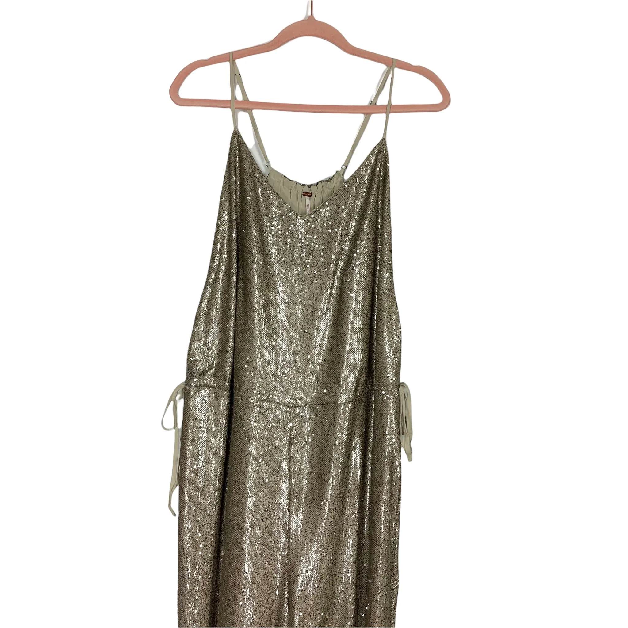 Free People Gold Sequins Side Tie Jumpsuit- Size L (sold out online)