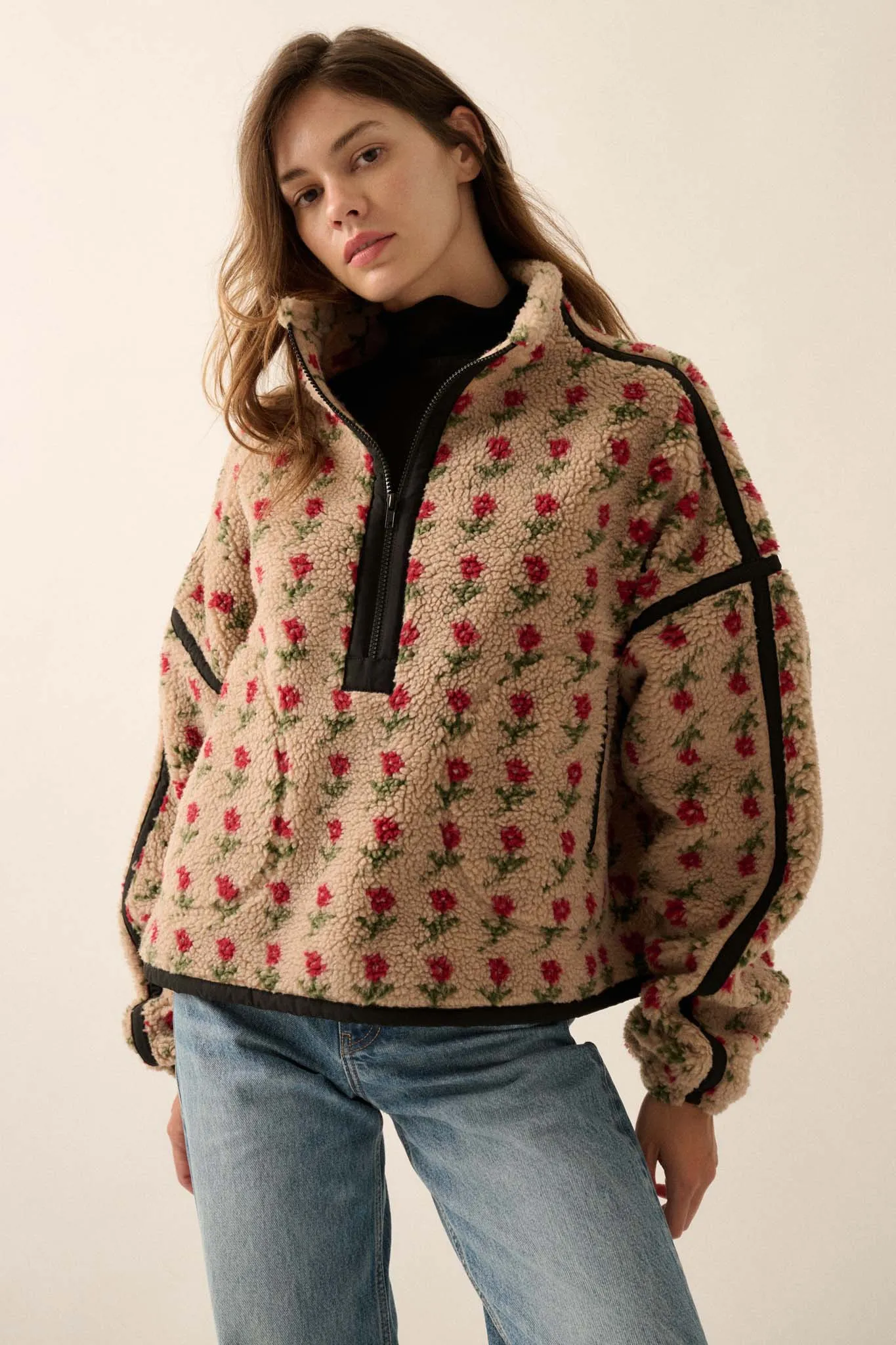 Frosted Fields Floral Fleece Half-Zip Pullover