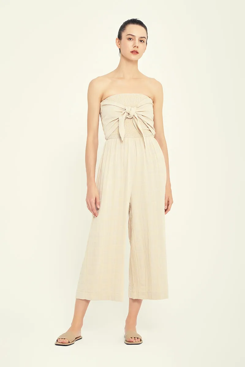 Gauze Jumpsuit Tie Front Natural