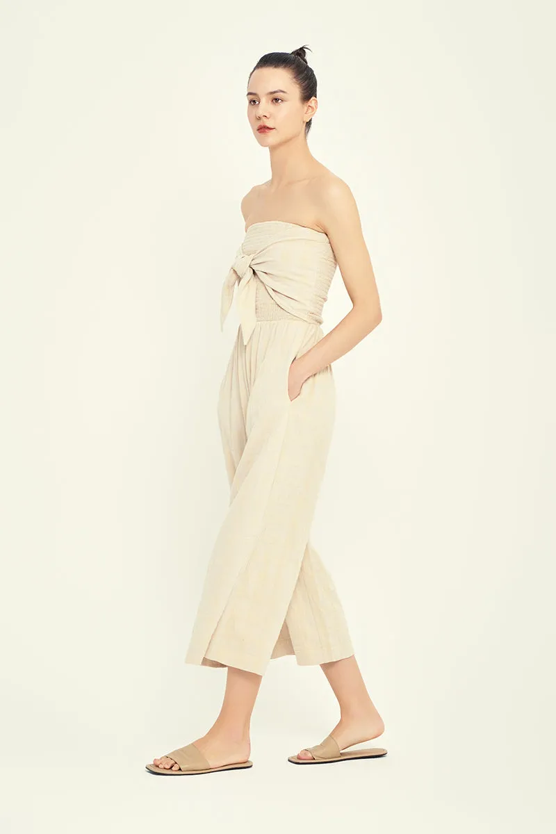 Gauze Jumpsuit Tie Front Natural