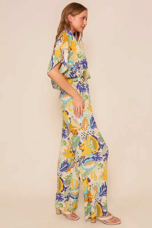 Green/Combo Tropical Print Jumpsuit