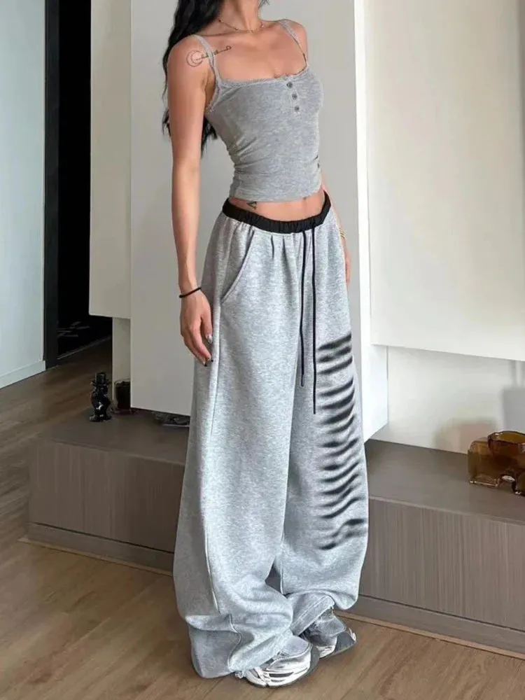 Grey Baggy Stylish Slit Patchwork Sweatpants&nbsp;