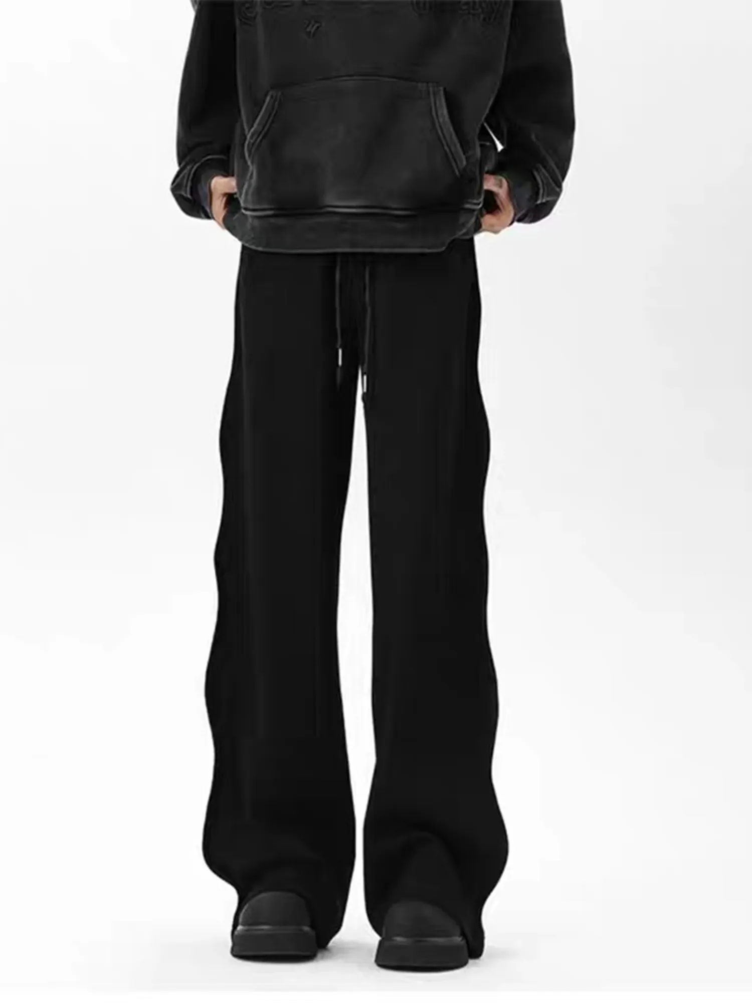 High Street Solid Color Simple Twisted Cuffed Casual Sweatpants - 2180