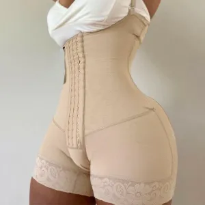 High-waisted Beige Shapewear Shorts for Belly Tightening and Hip Lifting