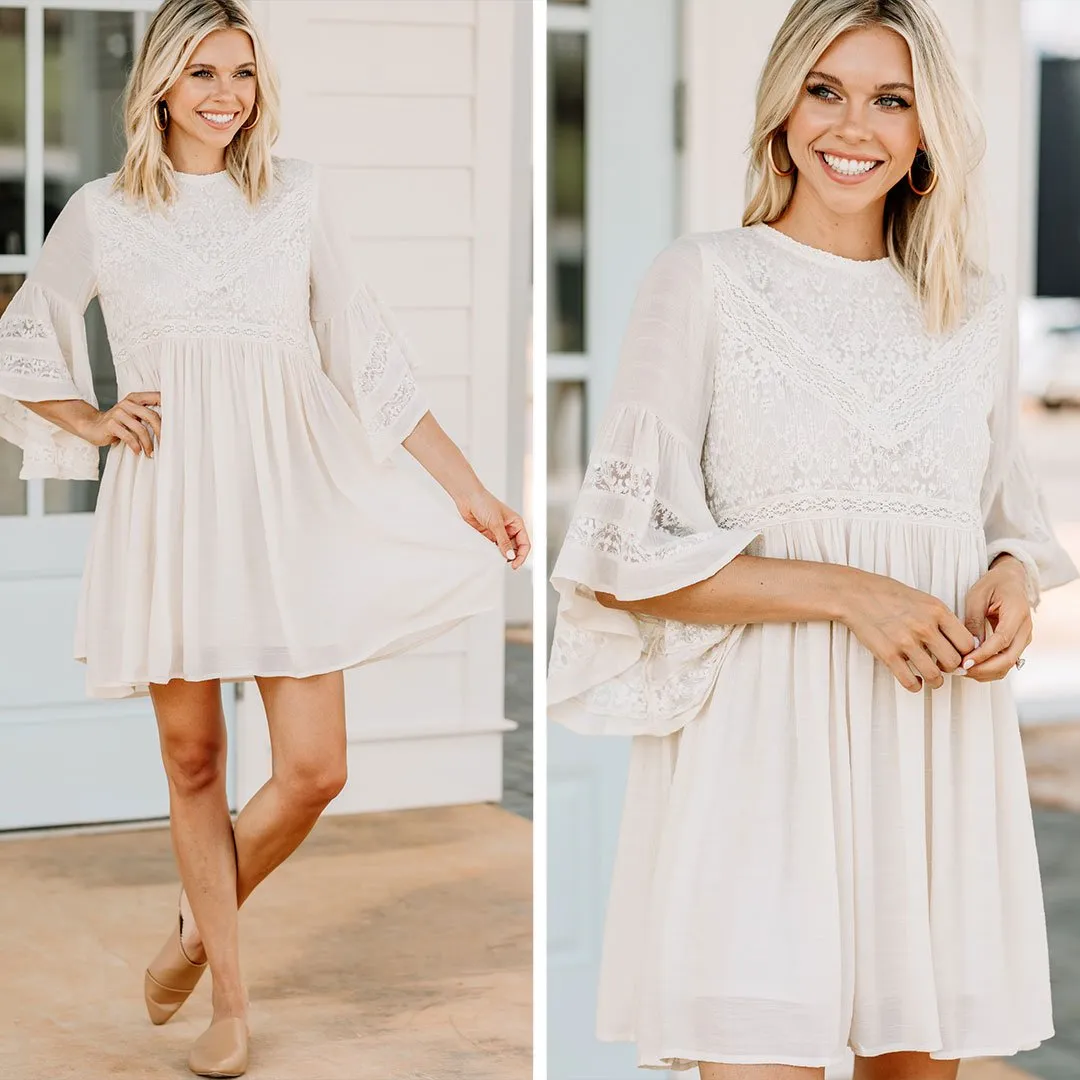 In Your Opinion Natural White Lace Dress