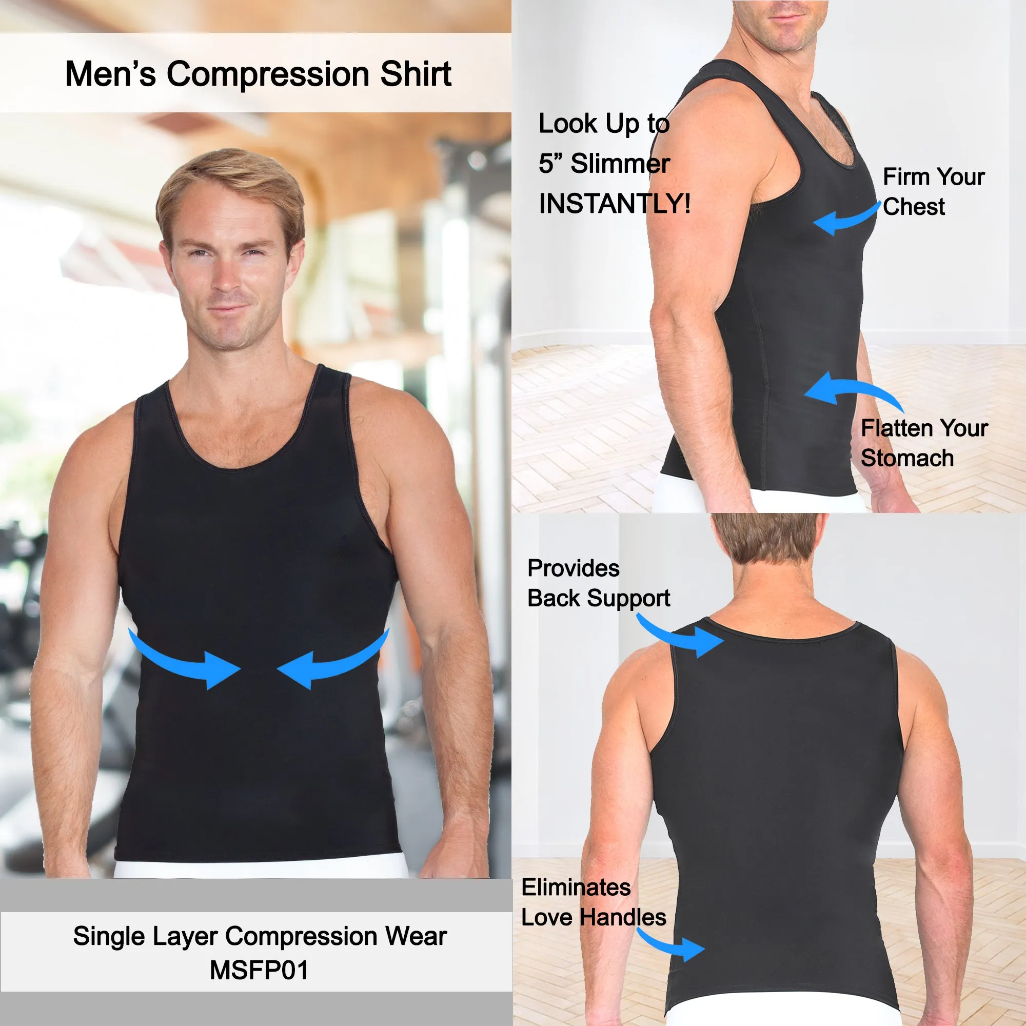 Insta Slim Sleeveless Compression Muscle Tank Panel Belt MSFP01