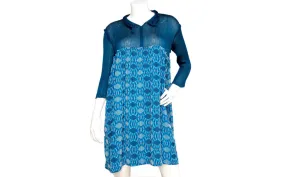 Issey Miyake me 2000s Turquoise Pattern Long-Sleeve Babydoll Dress